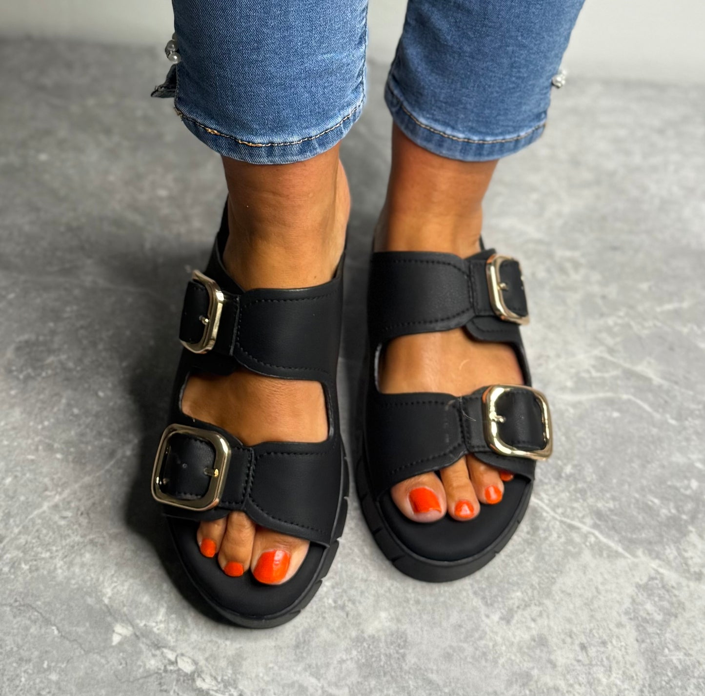 S Oliver - Black Buckle Slider