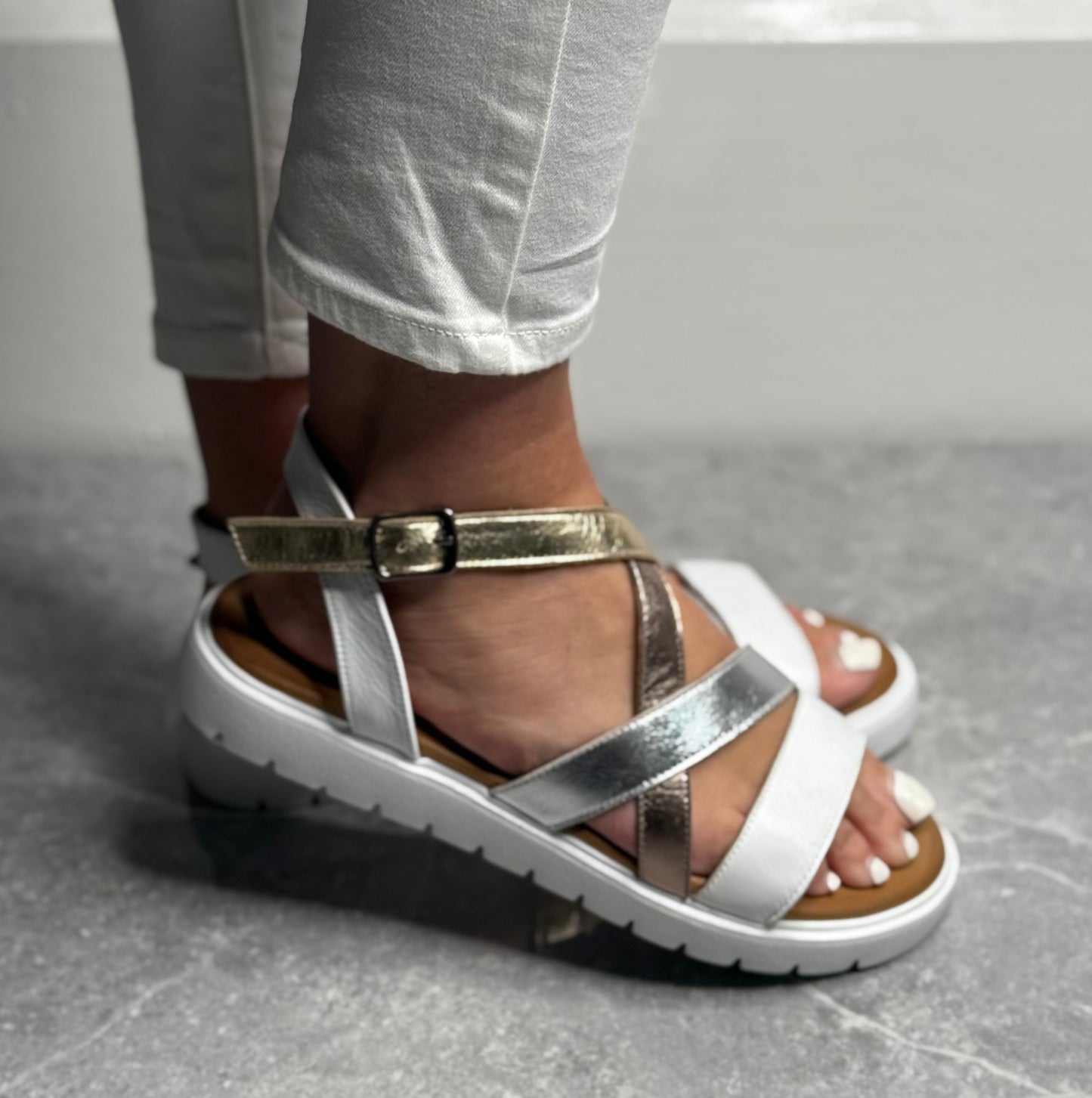 Hannah K - 'Haven' Gold Multi Leather Sandal