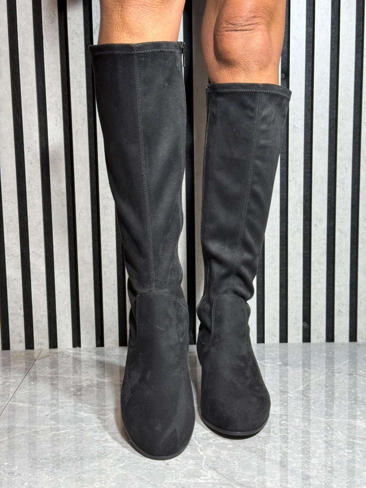 Jana - Black Faux Suede Long Boot