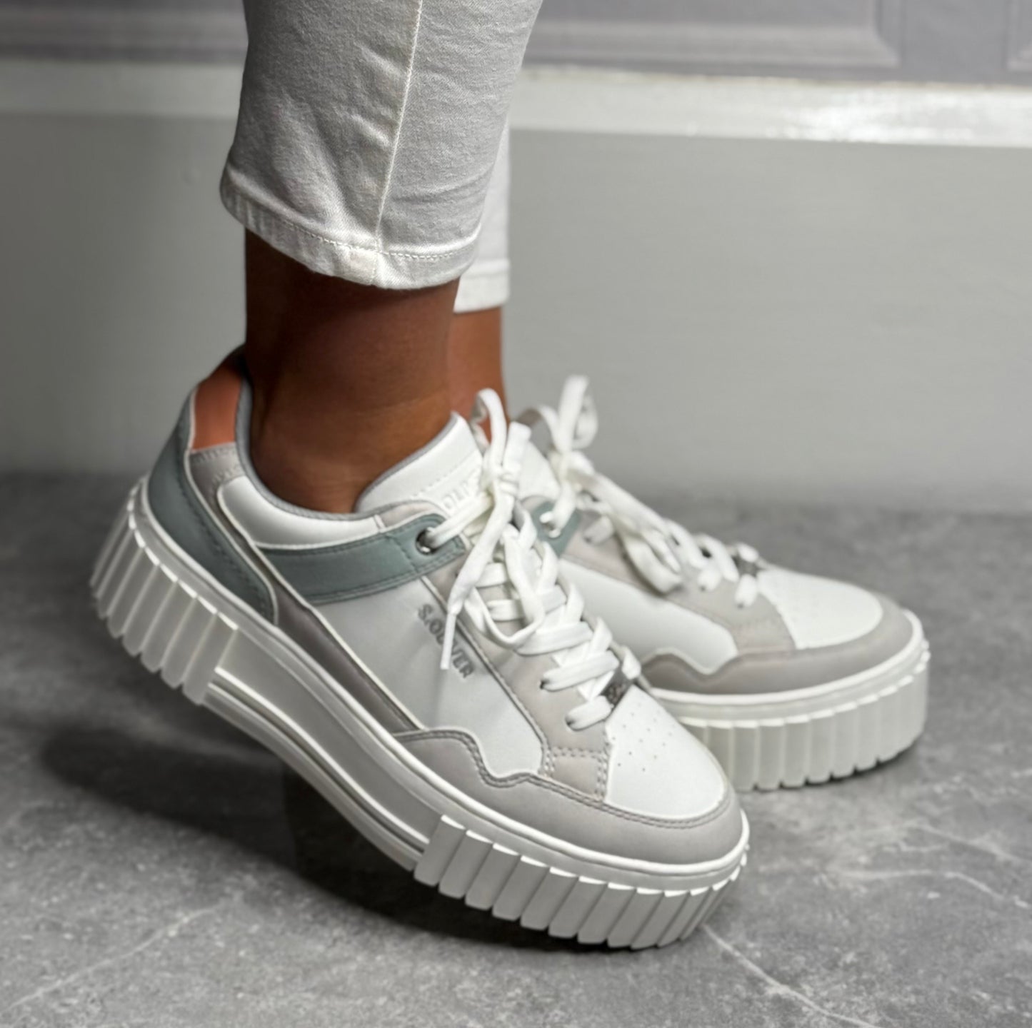 S Oliver - White Combo Platform Trainer