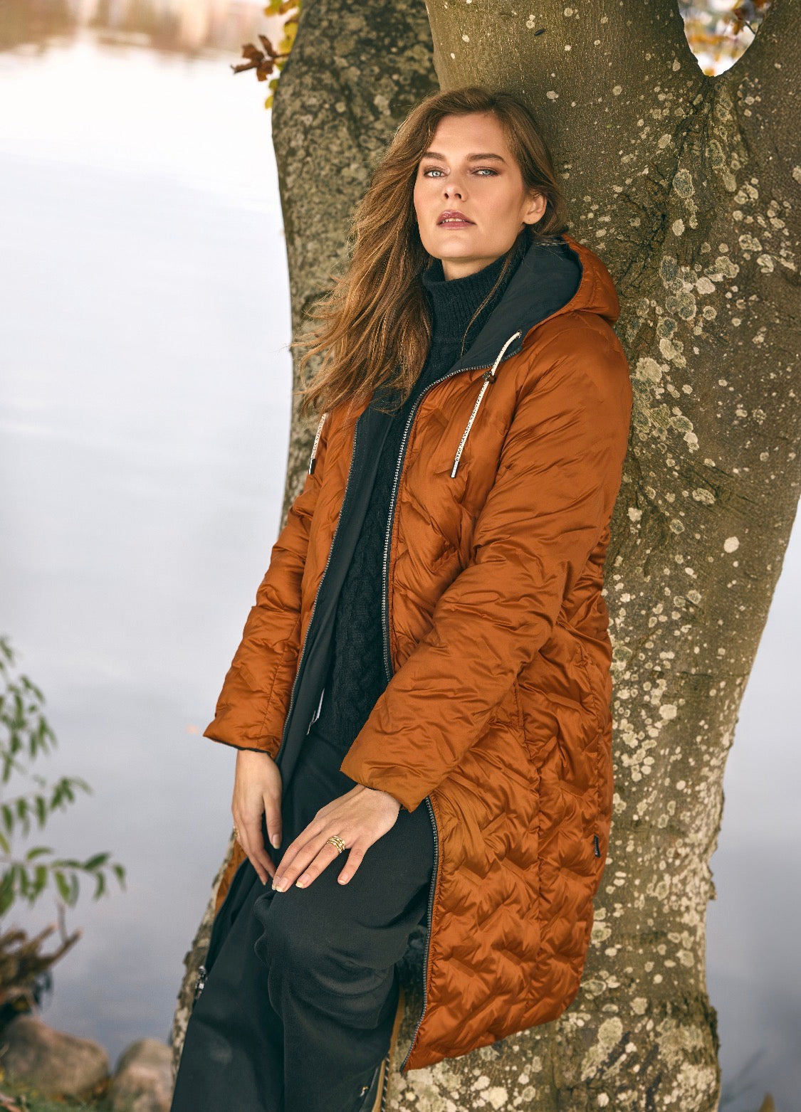 Frandsen - Rust/Black Reversible Long Quilted Coat