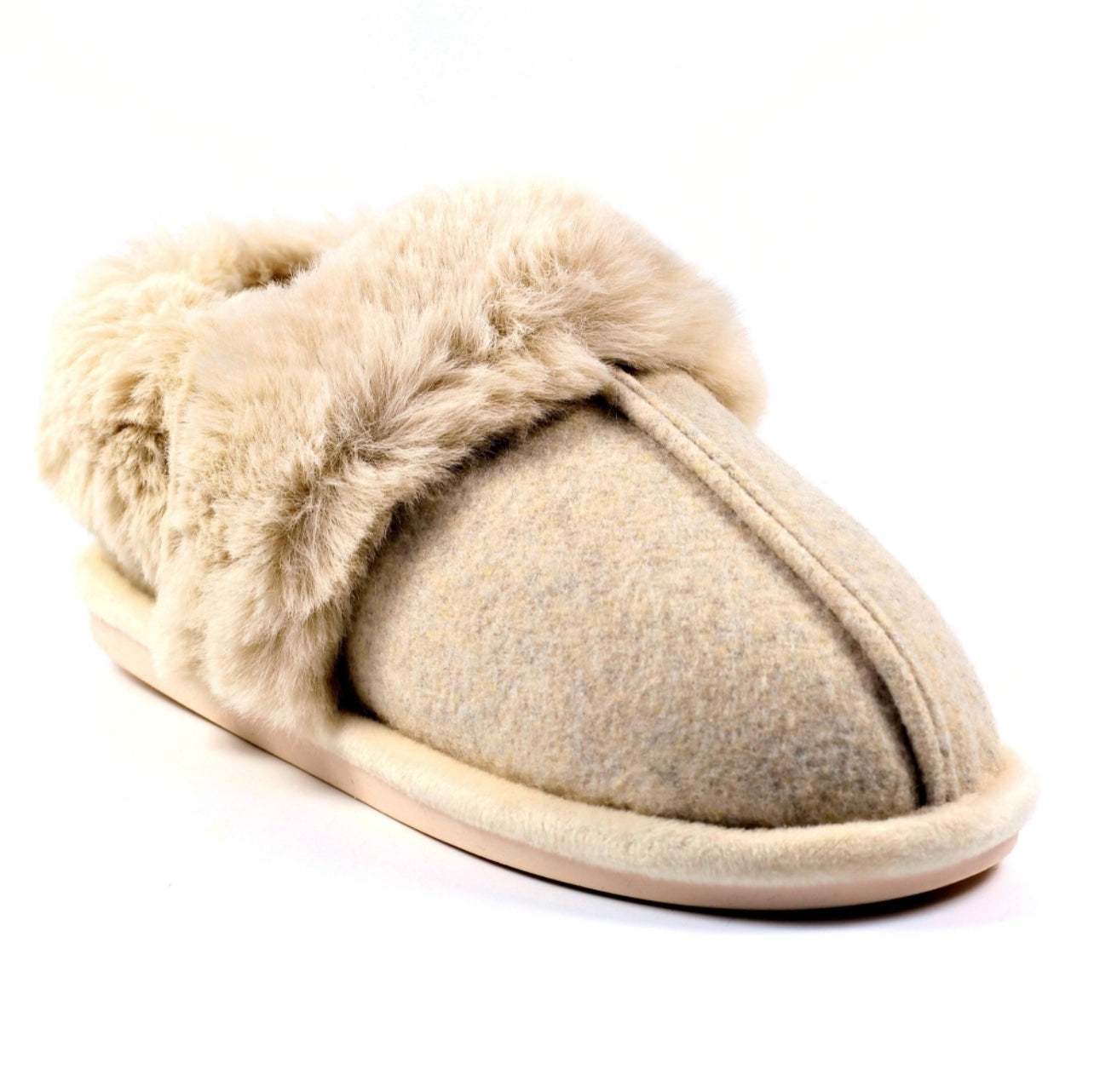 'Ember' Beige Fur Trim Slipper