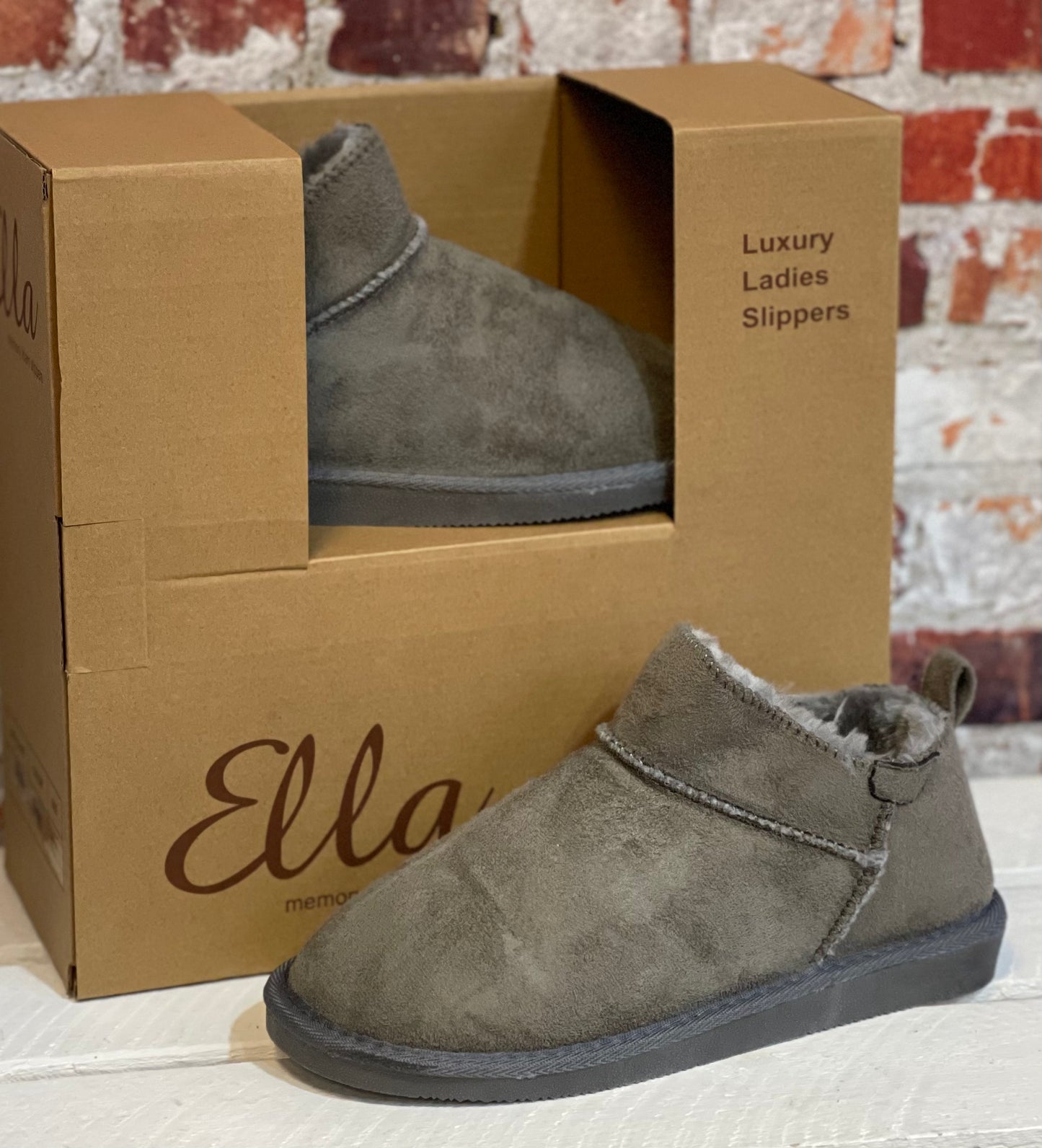 Ella - 'Molly' Grey Lined Bootie Slipper