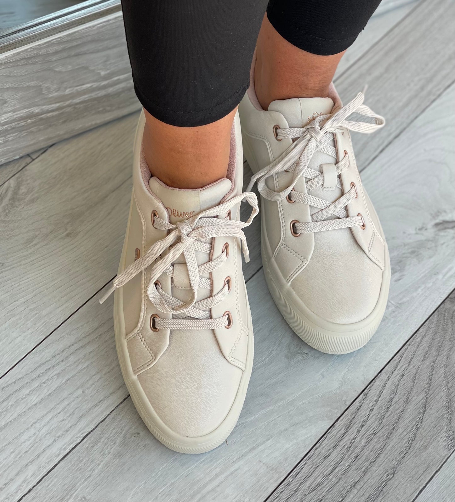 S Oliver - Ecru/Rose Gold Platform Trainer