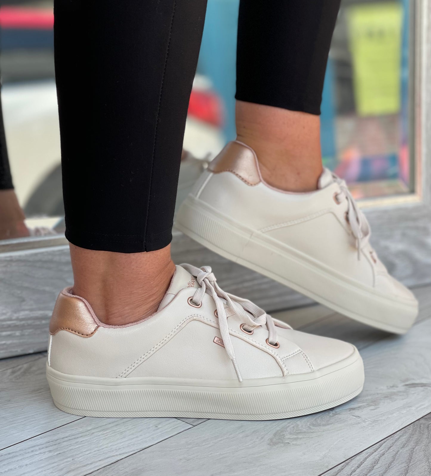 S Oliver - Ecru/Rose Gold Platform Trainer