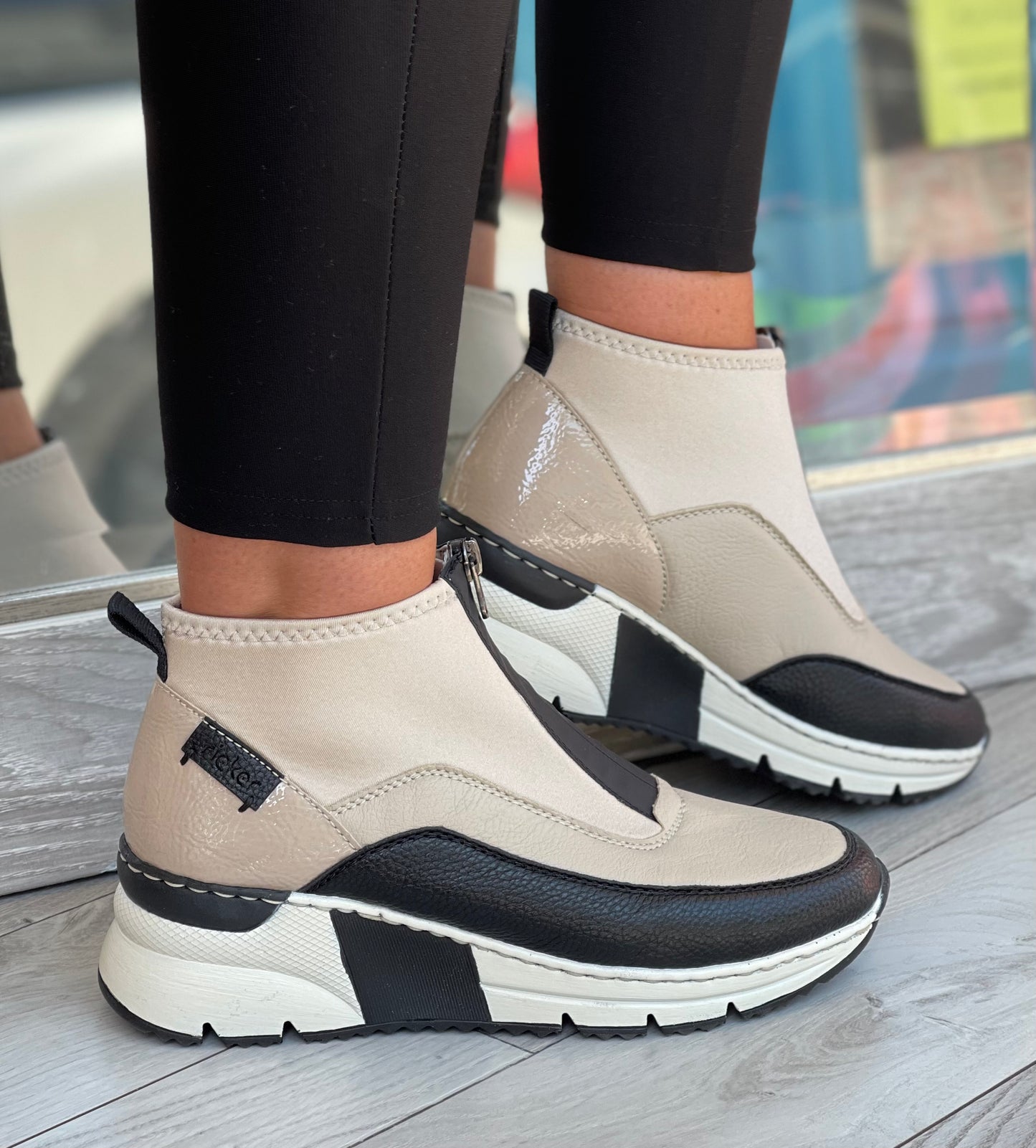 Rieker - Beige Front Zip Sock Trainer