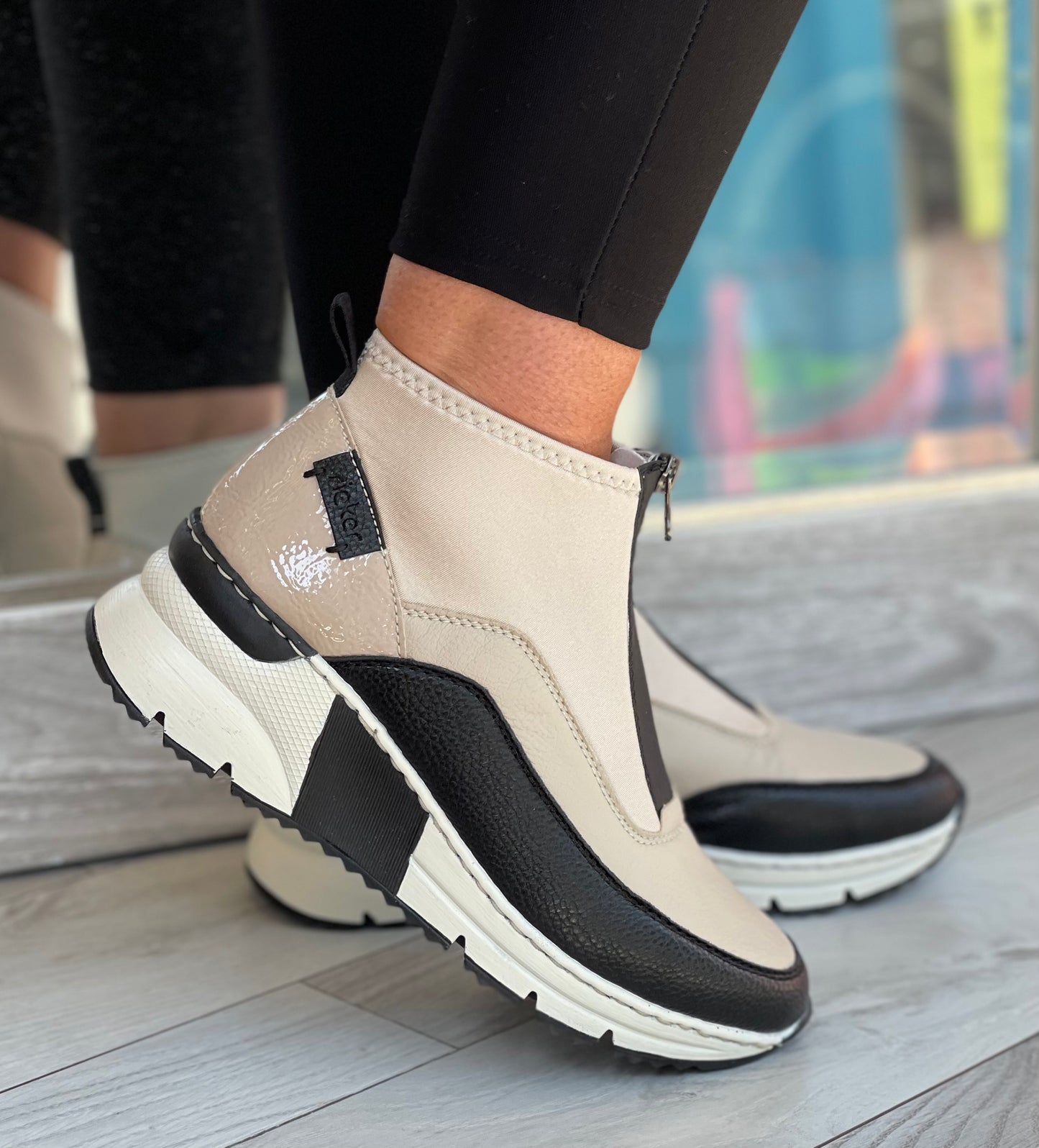 Rieker - Beige Front Zip Sock Trainer