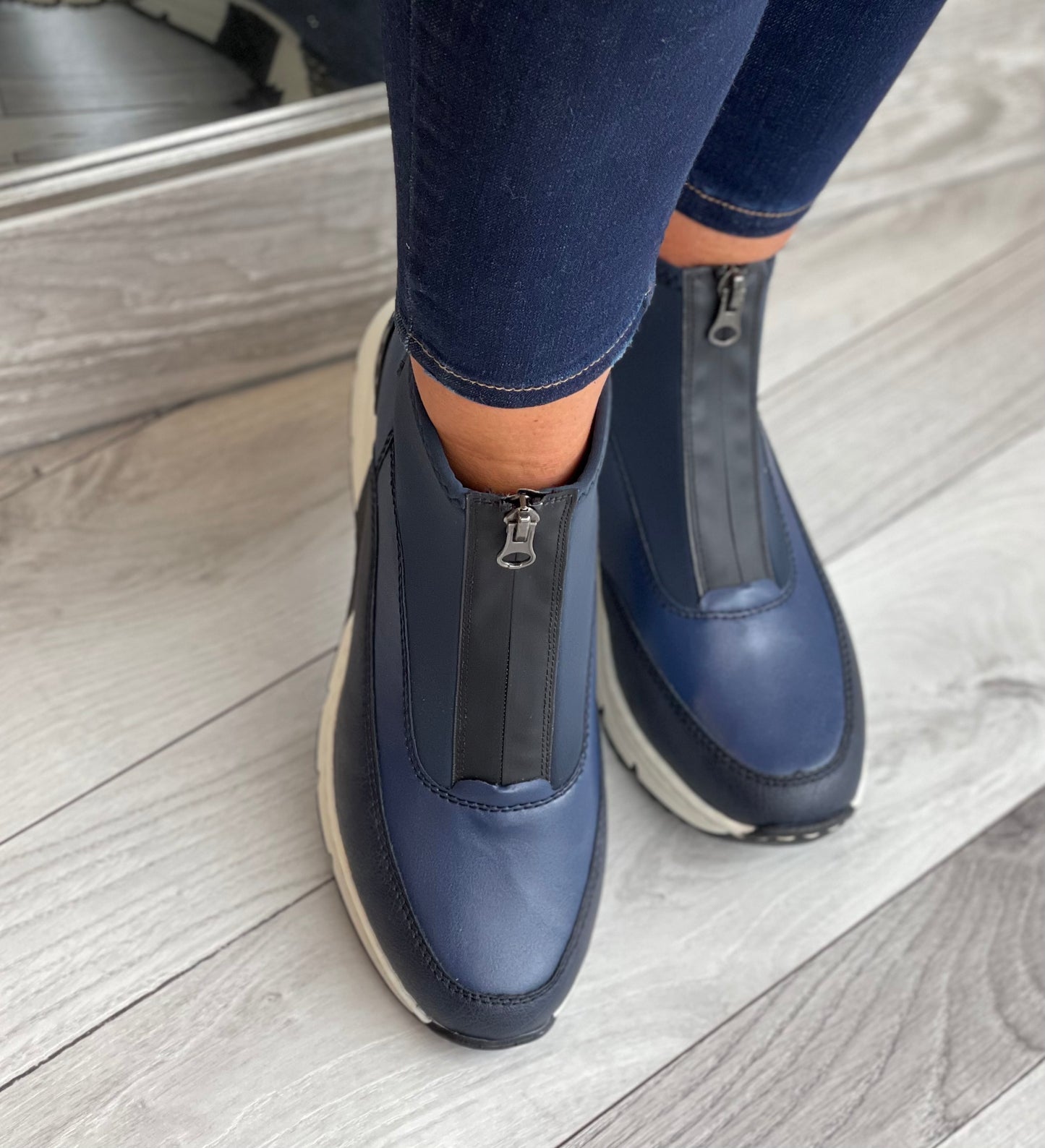 Rieker - Navy Front Zip Sock Trainer