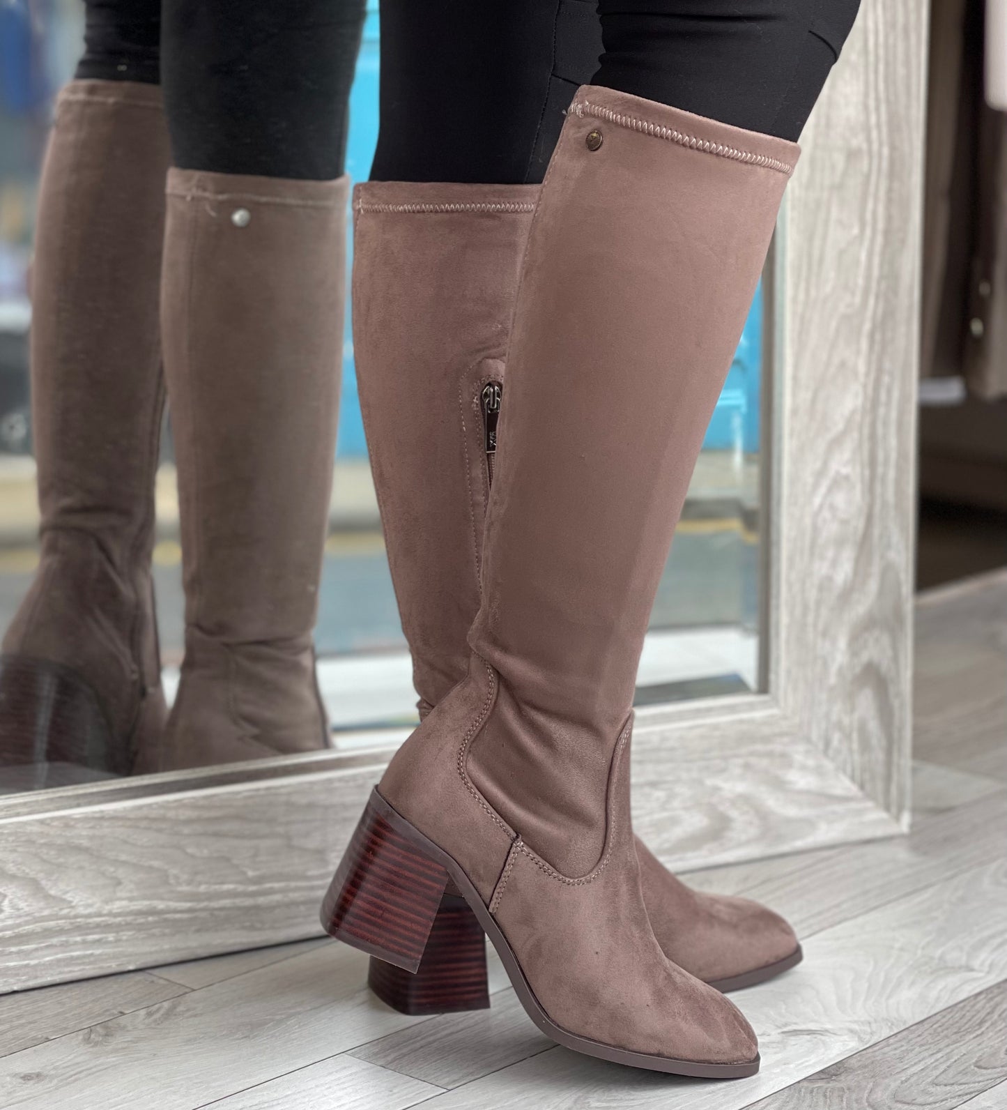 Xti - Taupe Block Heel Long Boot