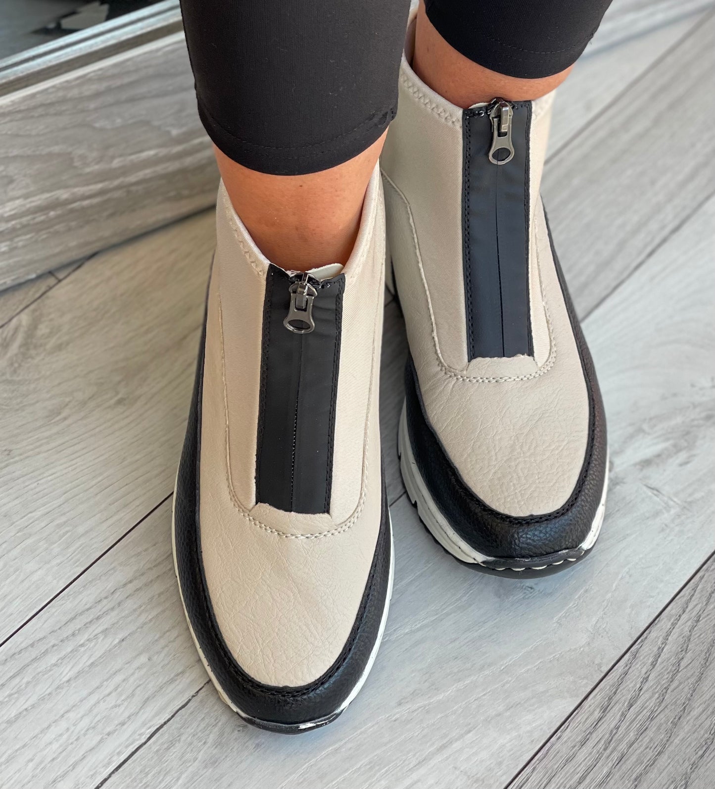 Rieker - Beige Front Zip Sock Trainer