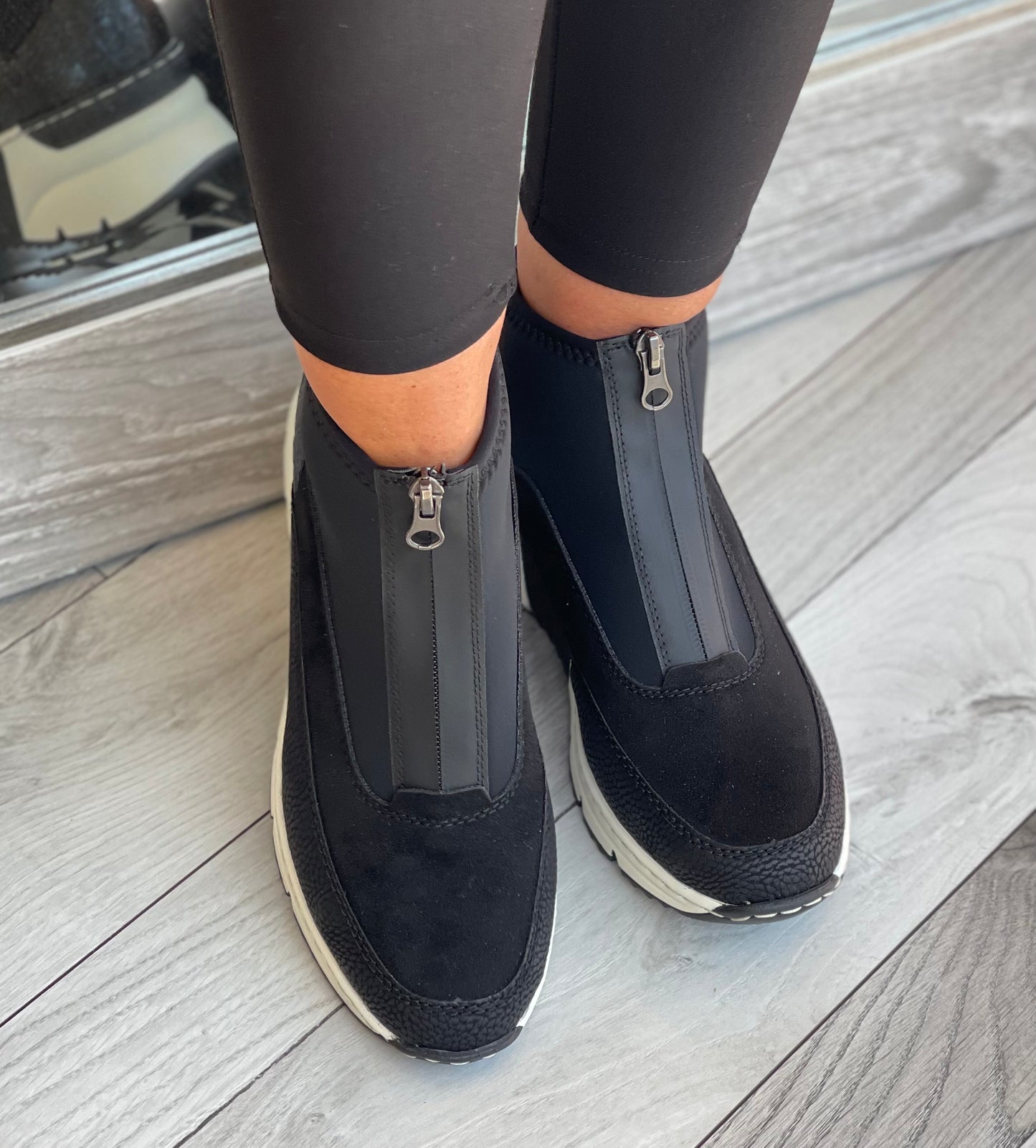 Rieker - Black Front Zip Sock Trainer