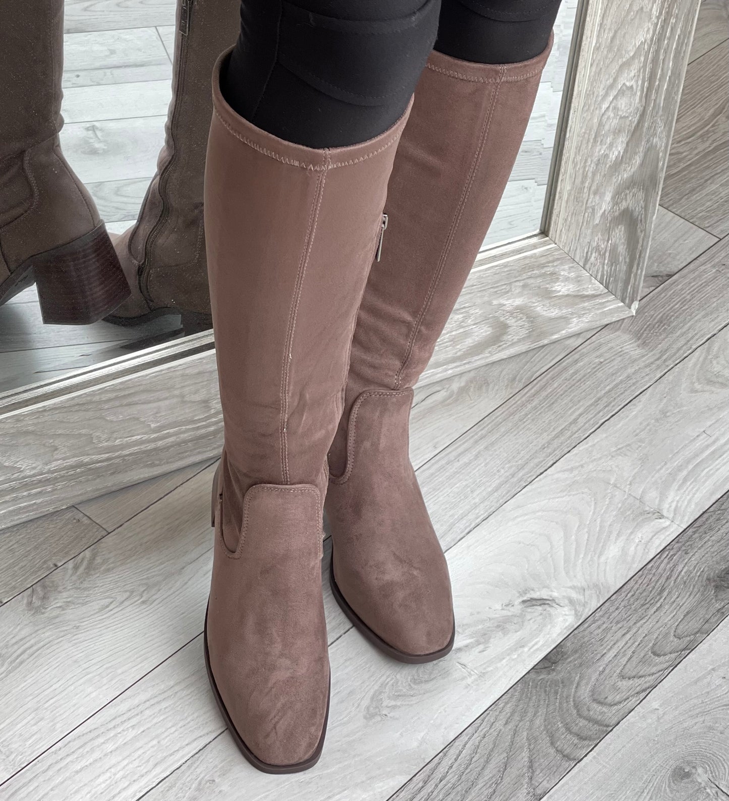 Xti - Taupe Block Heel Long Boot