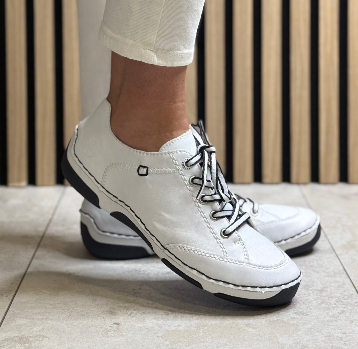 Rieker - White Lace up Leather Shoe