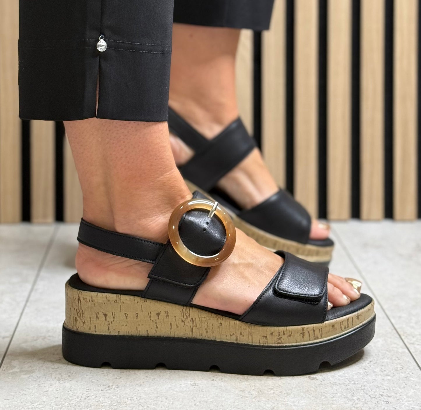 Lotus - 'Cammie' Black Leather Platform Sandal