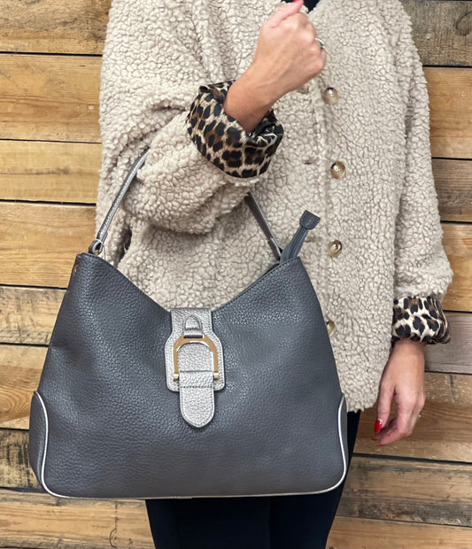 hannah k - Grey Buckle Detail Handbag