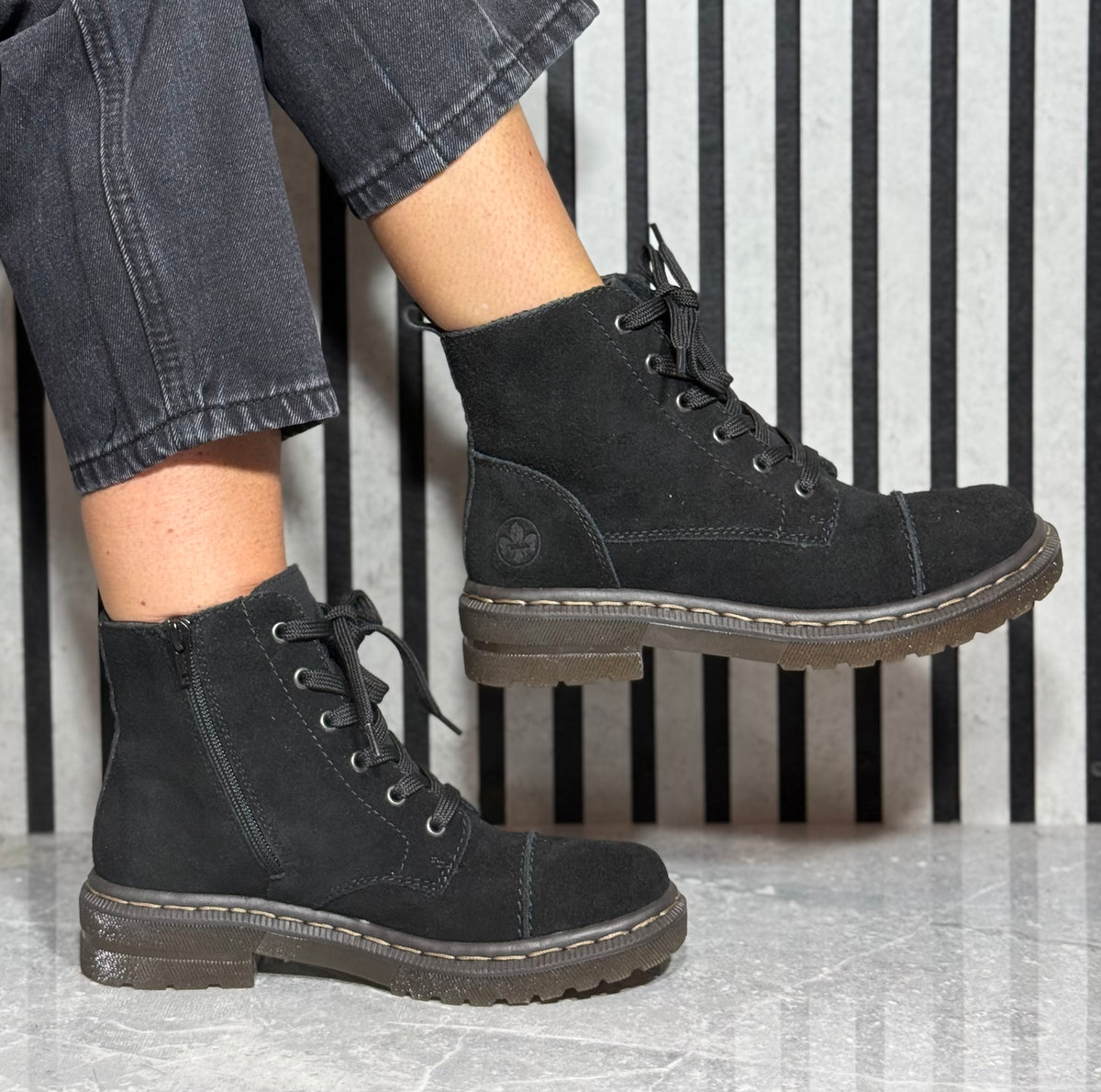 Rieker - Black Suede Lace Up Boot