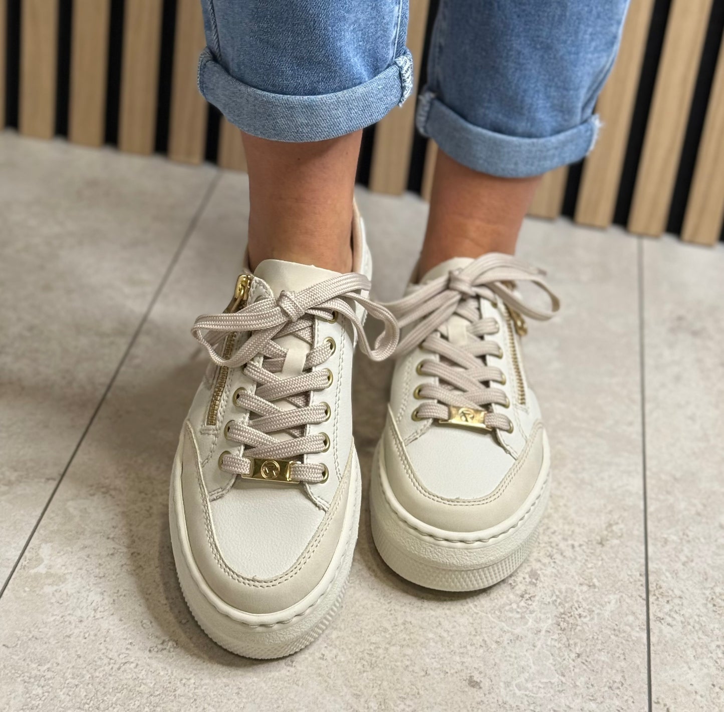 Rieker - Off White Platform Leather Trainer