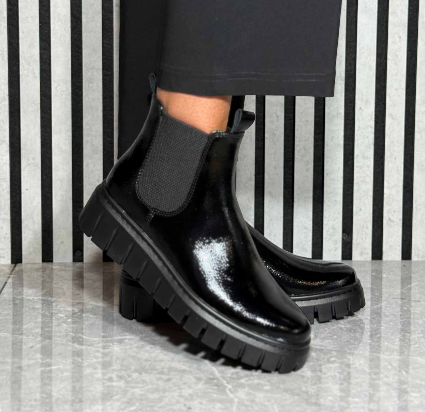 Marco Tozzi - Black Patent Platform Chelsea Boot