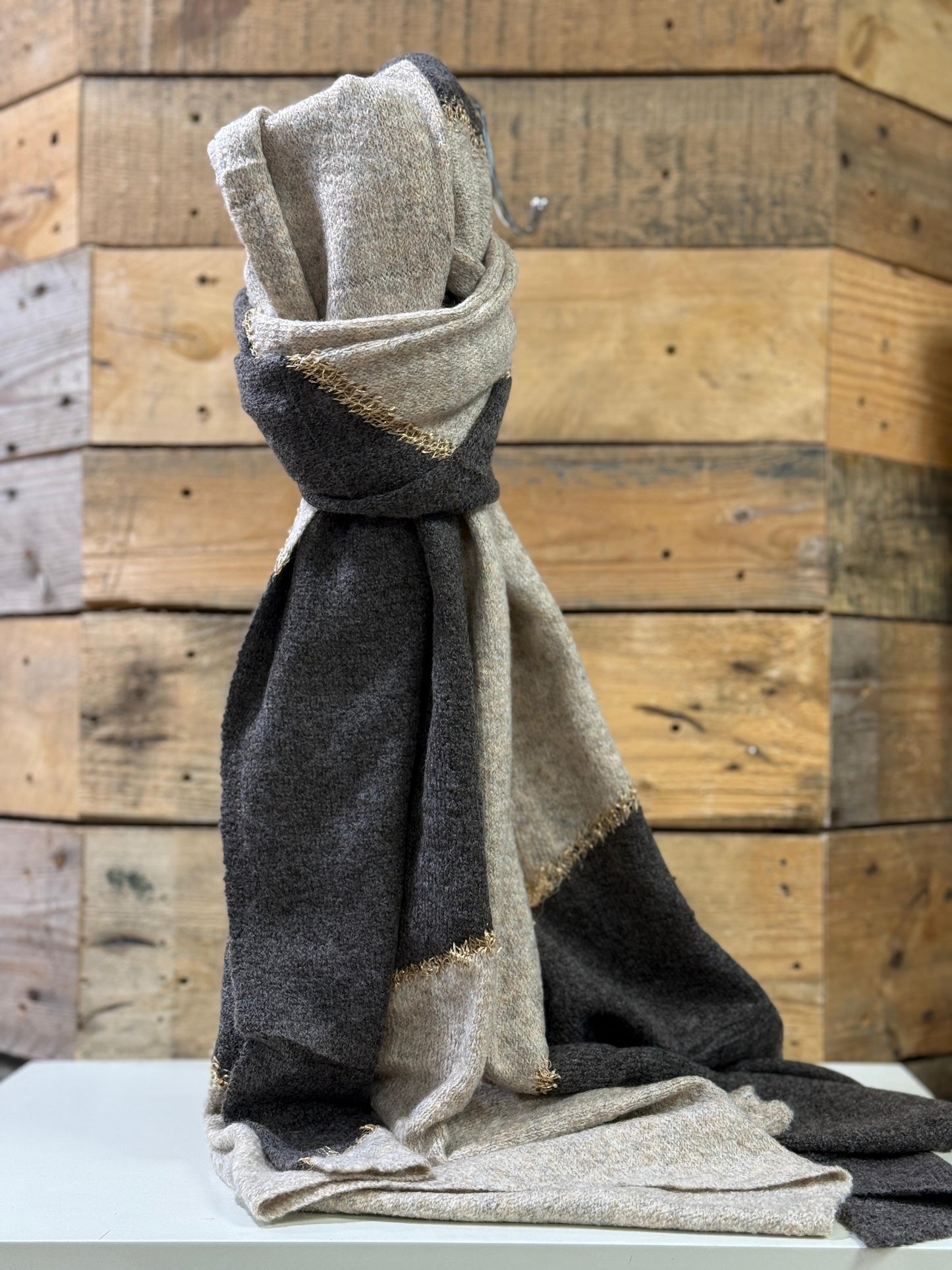 hannah k - Taupe/Brown Lurex Stripe Scarf