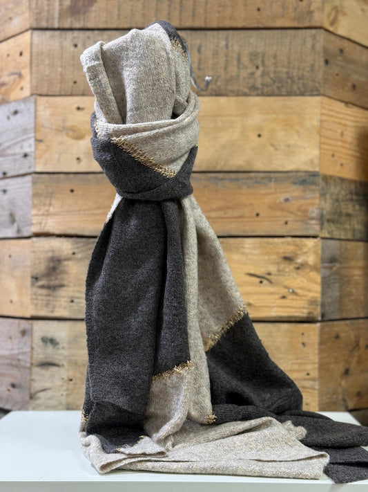 hannah k - Taupe/Brown Lurex Stripe Scarf