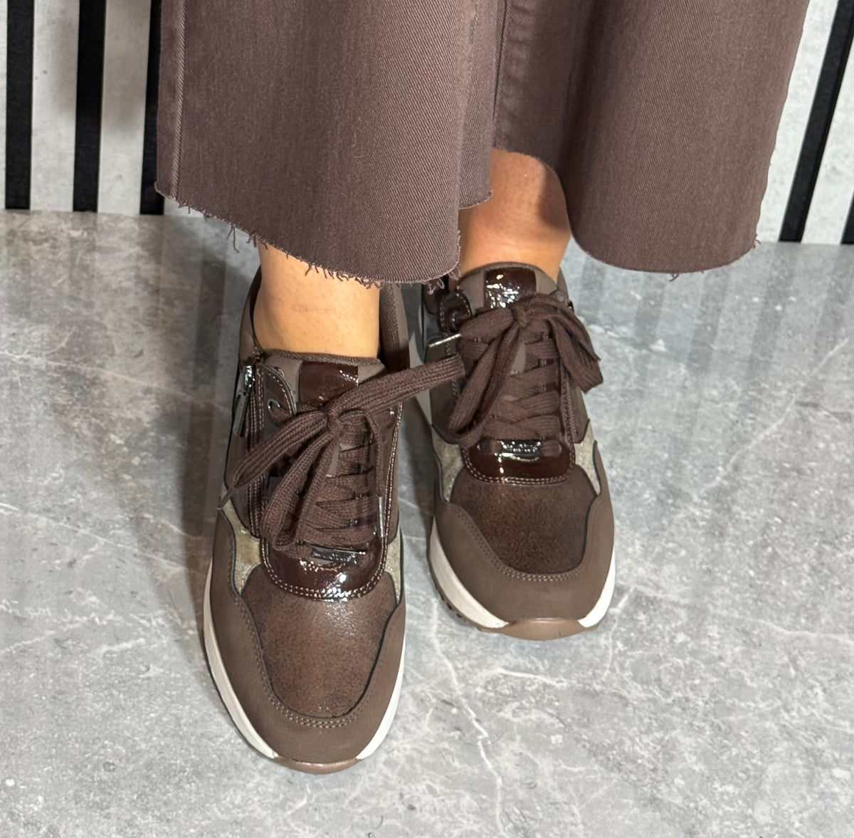 Lotus - 'Pluto' Brown/Beige Wedge Trainer
