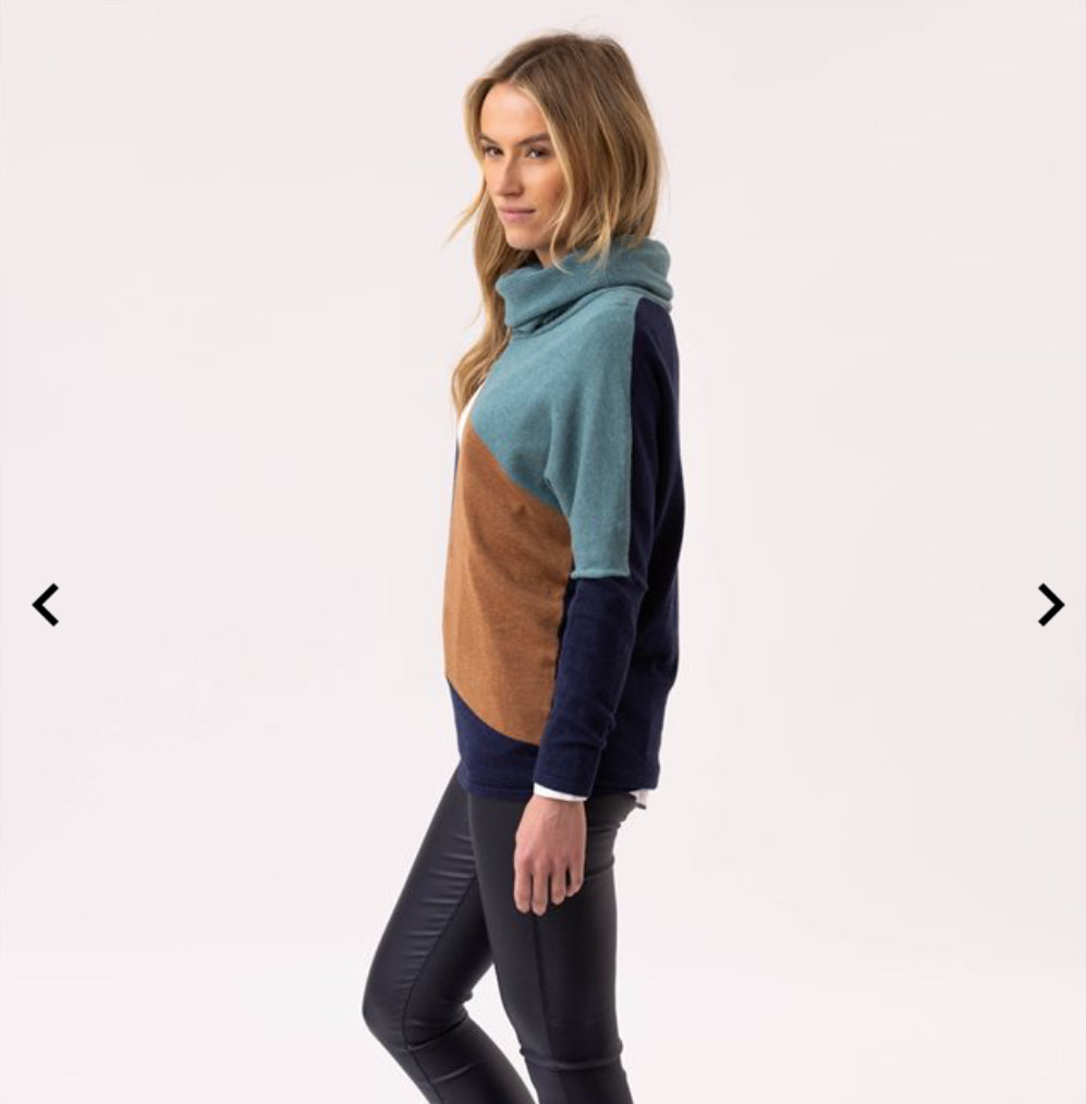 Marble - Teal/Navy Colour Block Cowl Neck