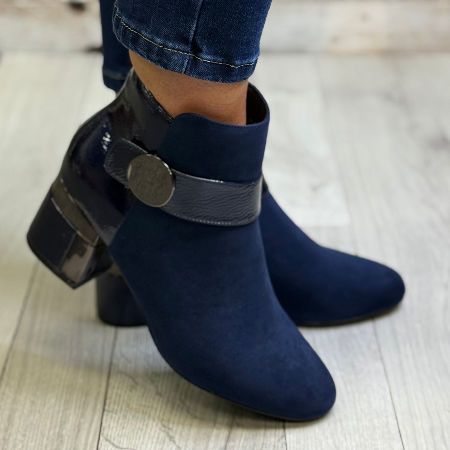 Lotus - 'Kirsty' Navy Block Heel Ankle Boot