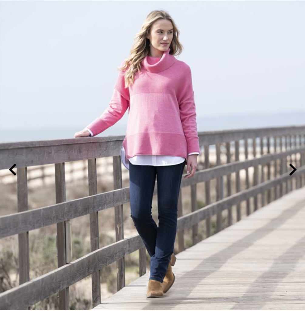 Marble - Pink Cowl Neck Ribbed Jumper