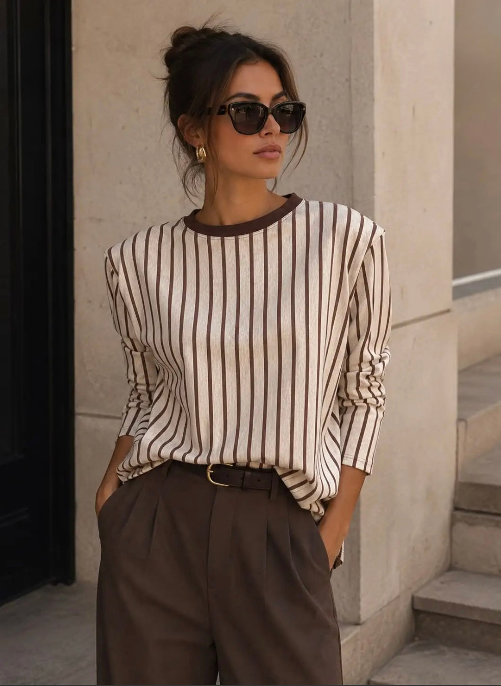 Taupe Stripe L/S Top
