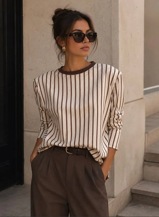 Taupe Stripe L/S Top