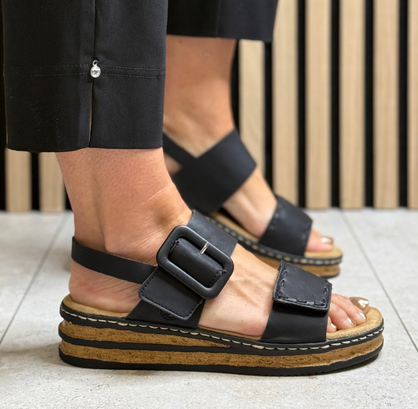 Rieker - Black Velcro Strap Sandal