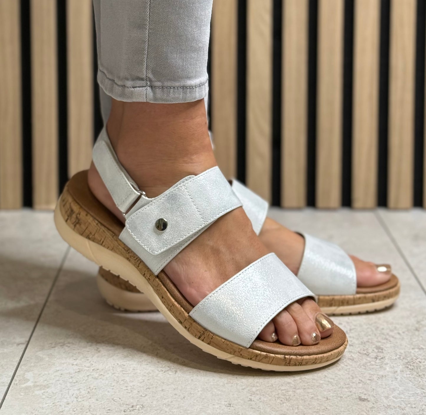 Lunar - 'Riley' Silver Velcro Sandal