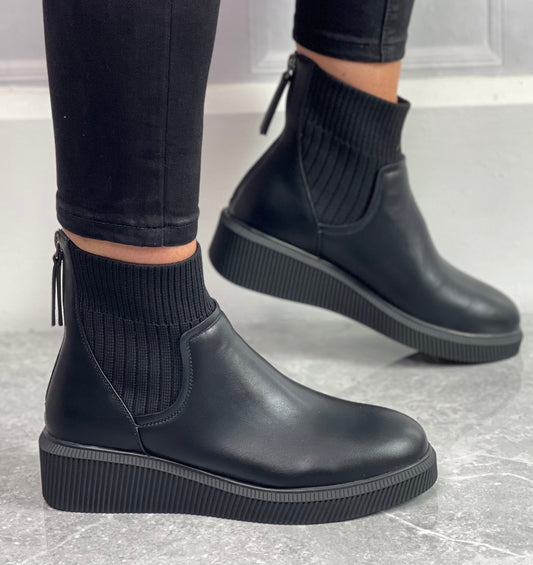 Lunar - 'Tara' Black Wedge Sock Boot