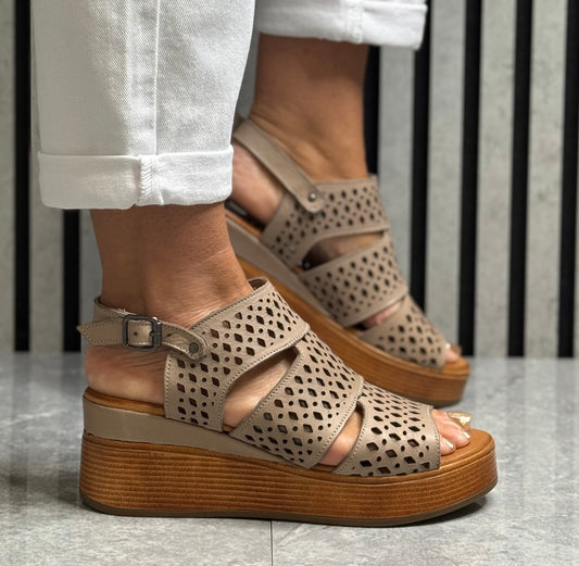 Modella - ‘Grace’ Mushroom Wedge Leather Sandal
