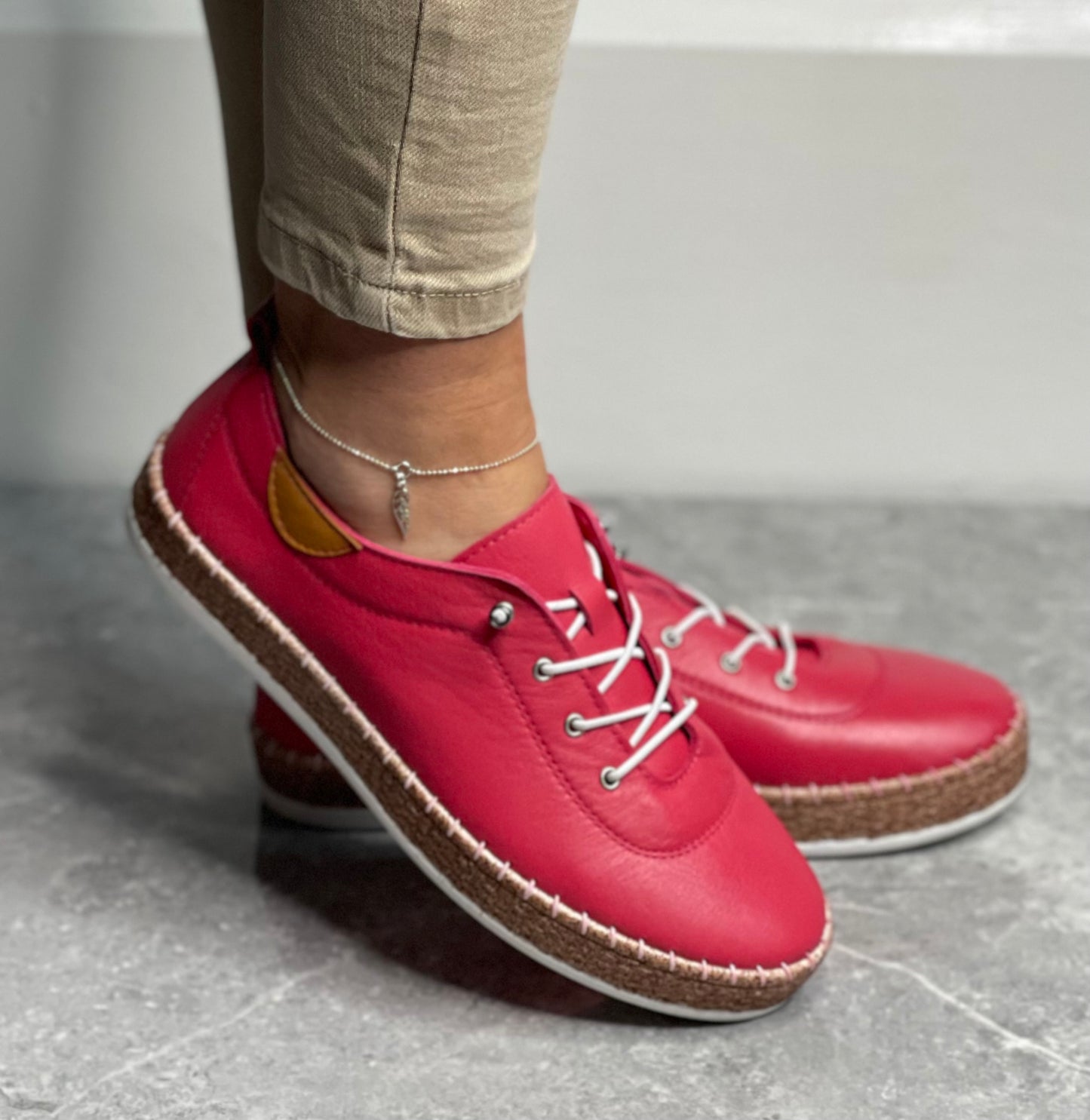 Lunar - 'Evie' Raspberry Leather Plimsole