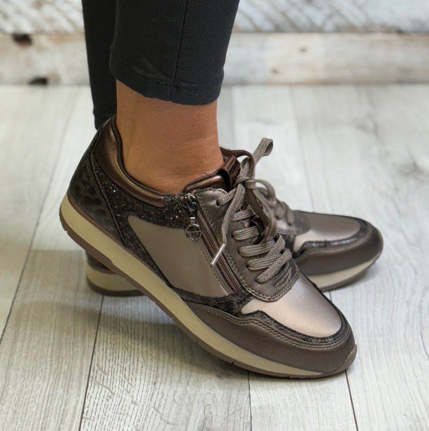 Tamaris - Taupe Glam Side Zip Trainer