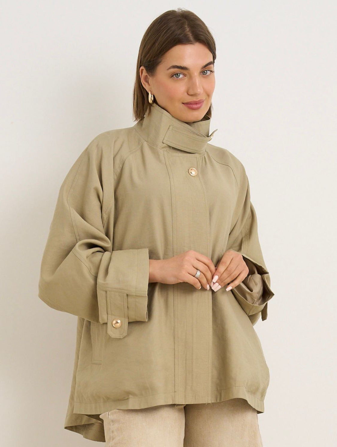 Light Coffee Funnel Neck Oversized Mac