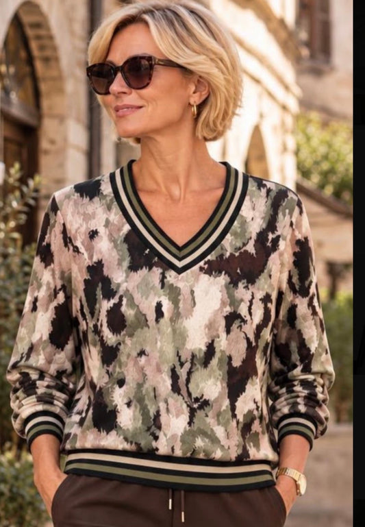 Yew - Brown Combo V Neck Sport Top
