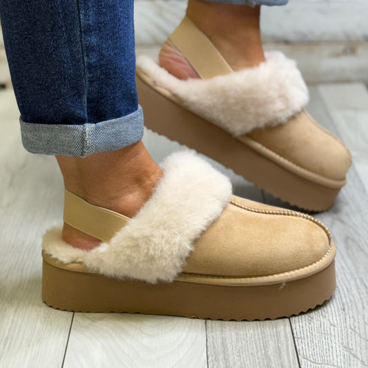 Xti - Beige Faux Fur Lined Platform Mule (144440)