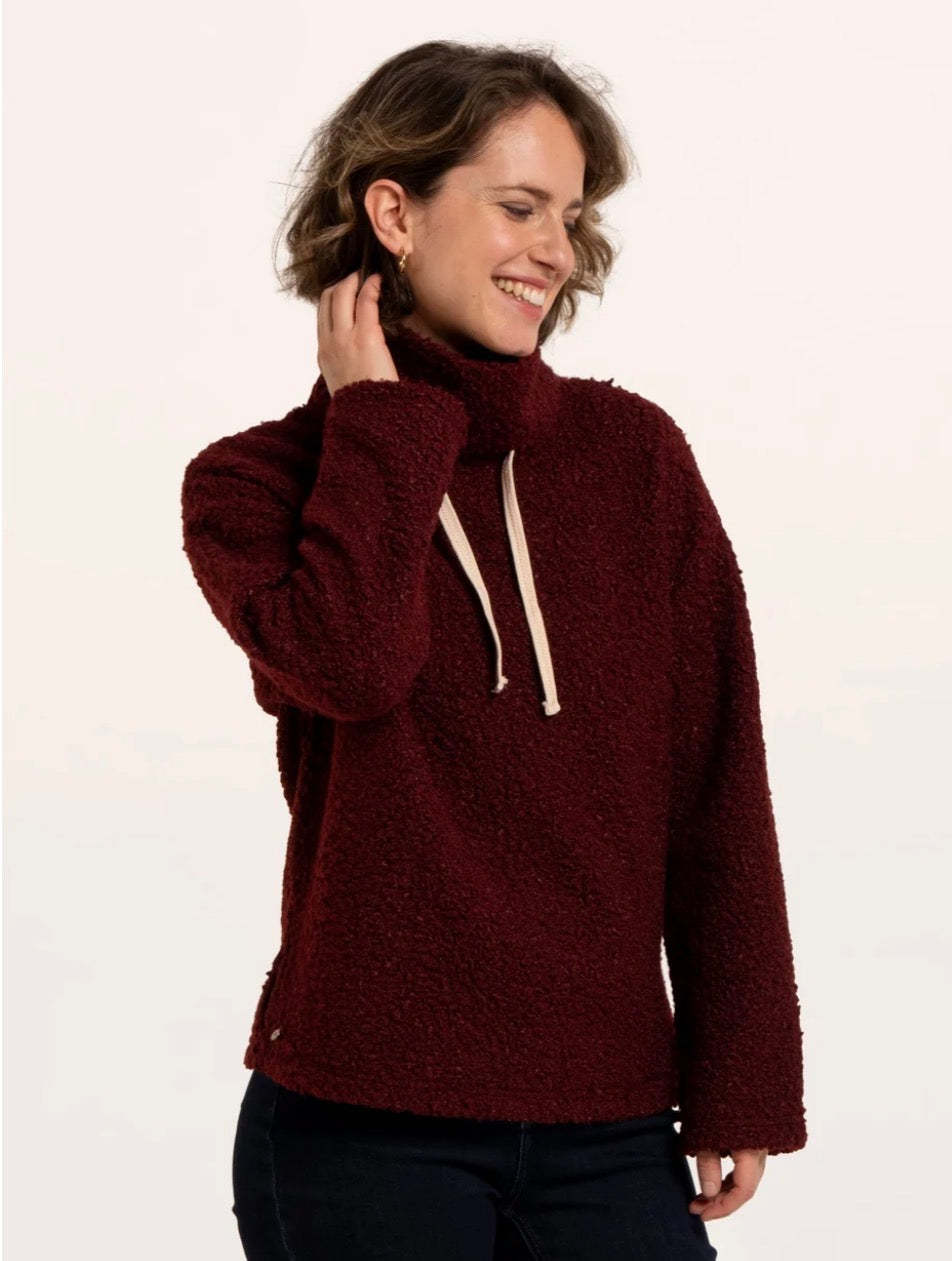 Brakeburn - ‘Hatchet’ Burgundy Boucle Cowl Neck Swetshirt