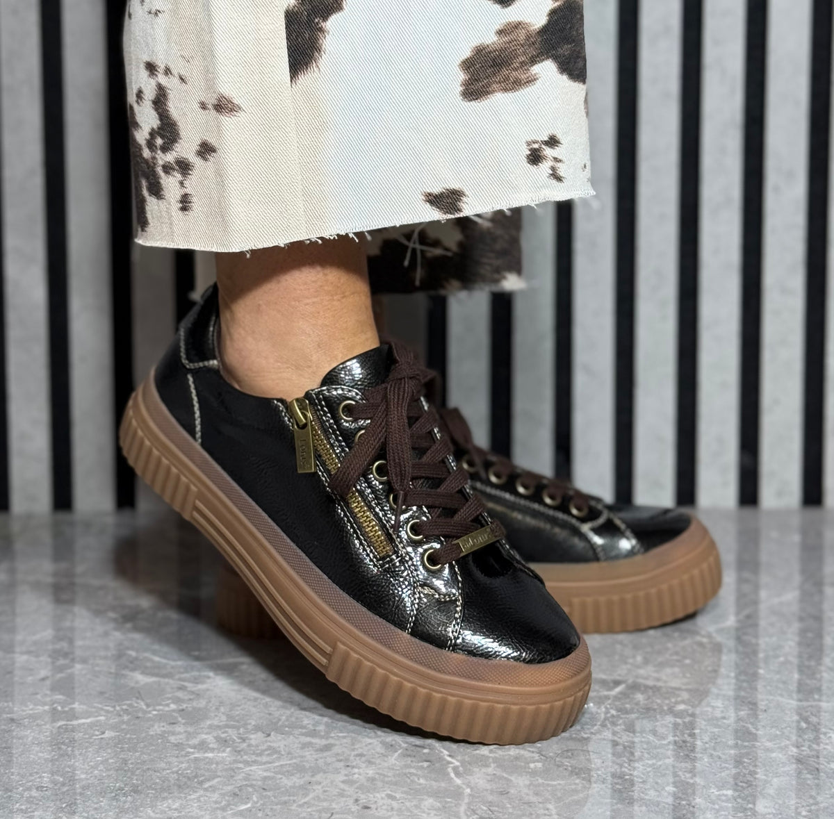 Lotus - 'Alexa' Brown Patent Gum Sole Trainer