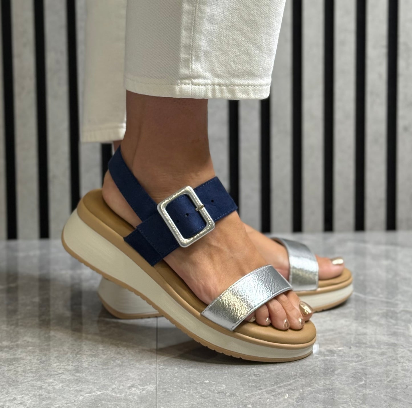 Lunar - 'Dion' Navy Combo Wedge Sandal