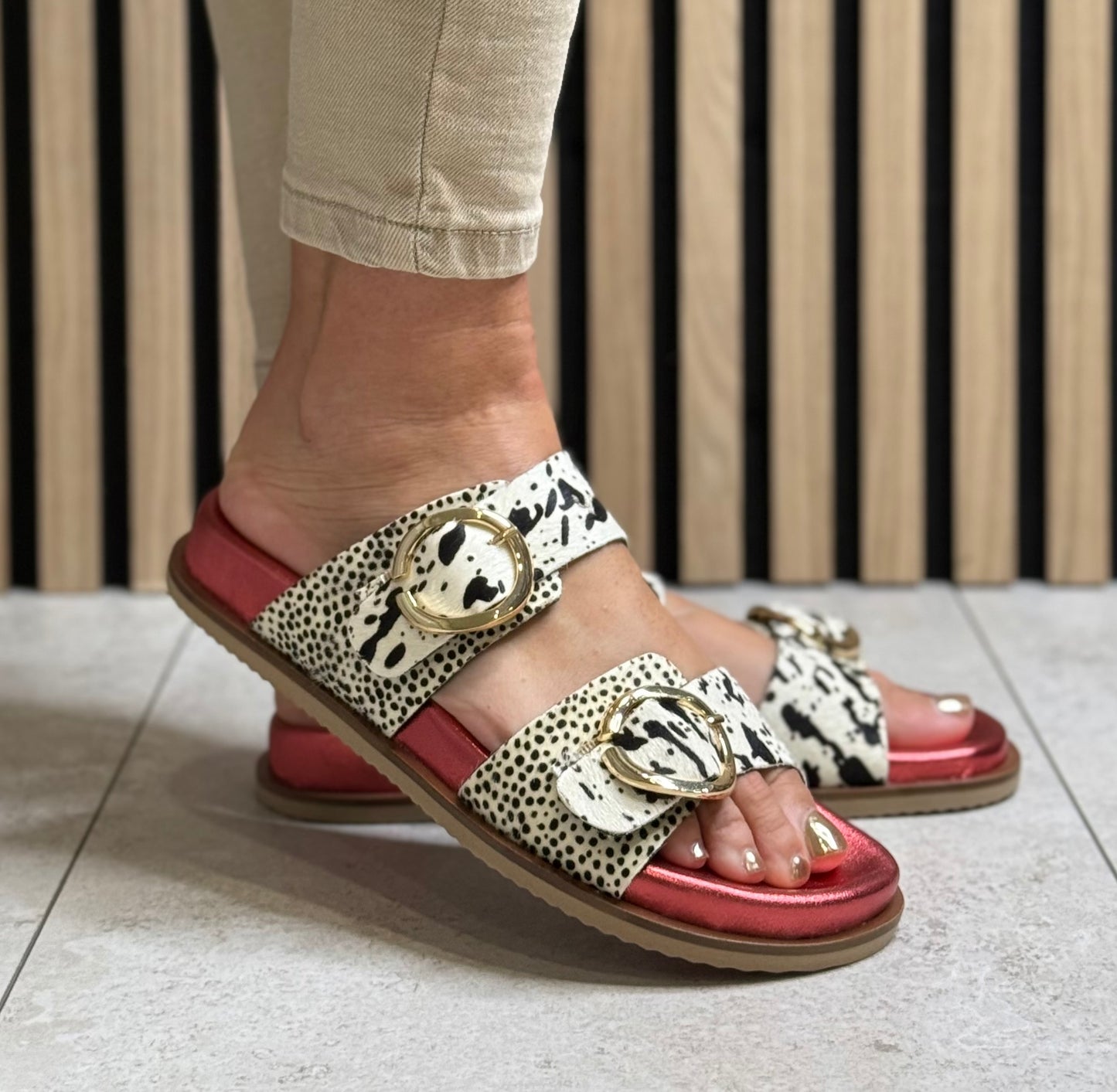 Gioseppo - 'Carney' Animal Print/Red Metallic Leather Sandal