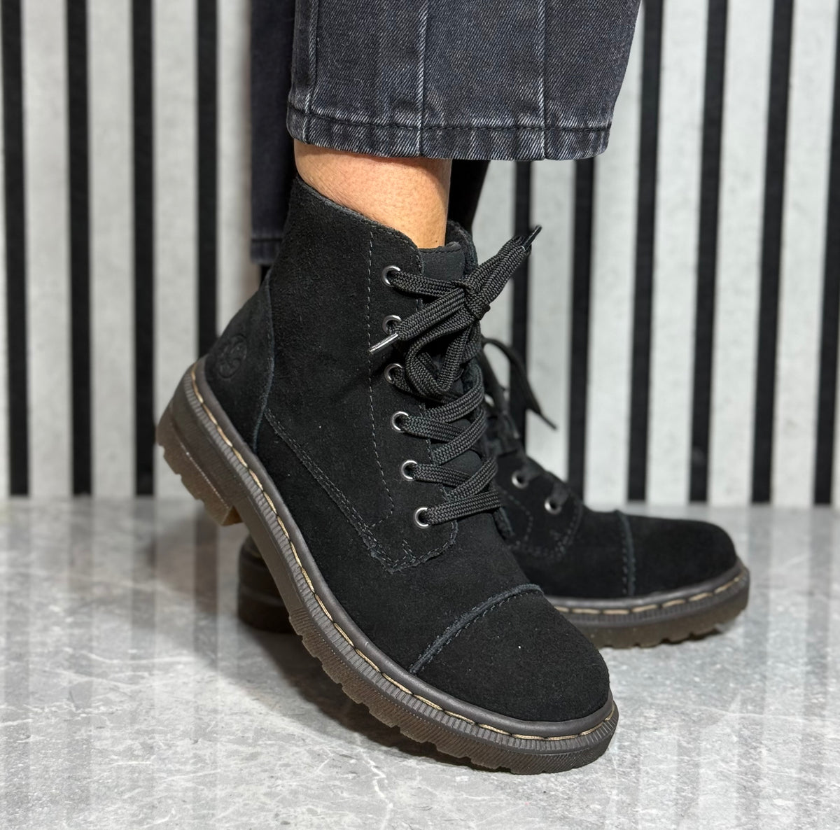 Rieker - Black Suede Lace Up Boot