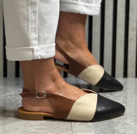 Modella - ‘Freya' Black Multi Leather Slingback