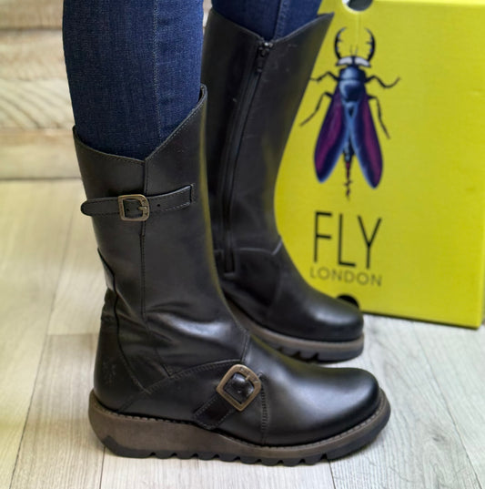 Fly London - Matt Black Mid Leather Boot