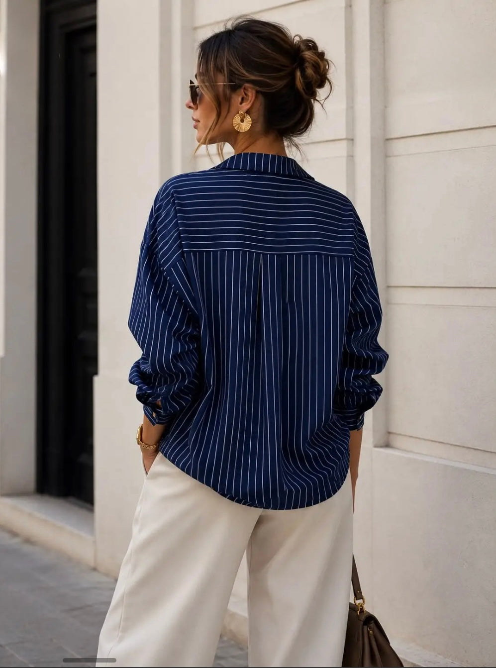 Navy Striped Shirt With Drawstring.