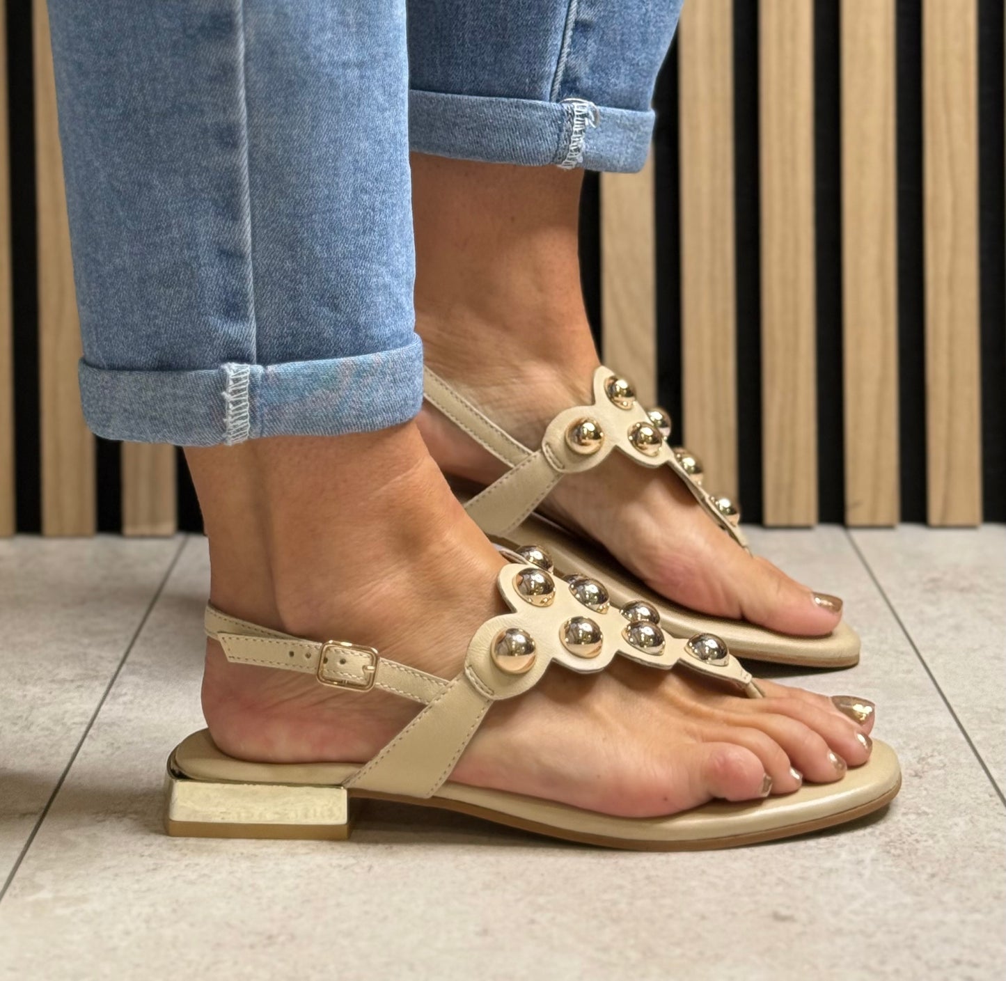 Gioseppo - 'Kaduna' Cream Stud Detail Leather Sandal