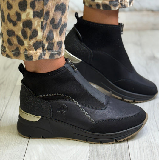 Rieker - Black Front Zip Trainer Boot