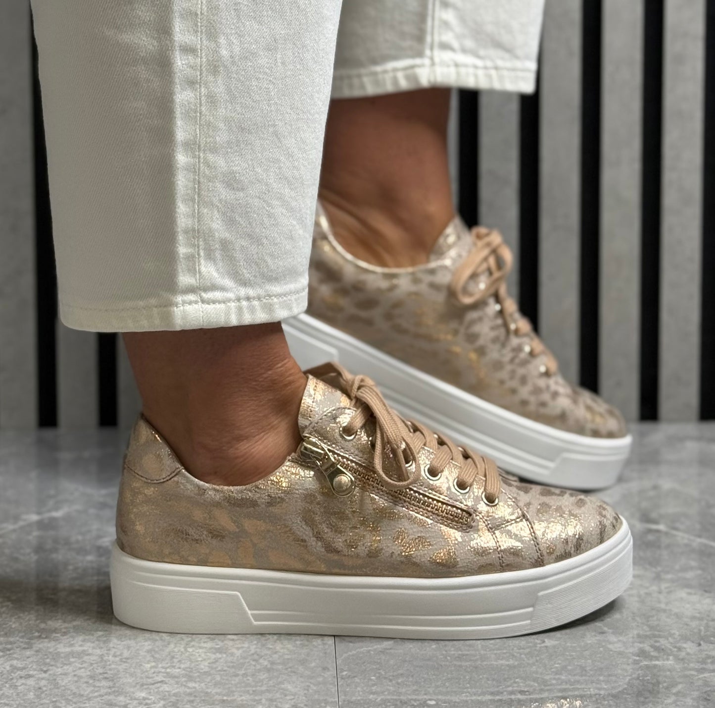 Lunar - 'Charm' Rose Gold Animal Print Metallic Trainer